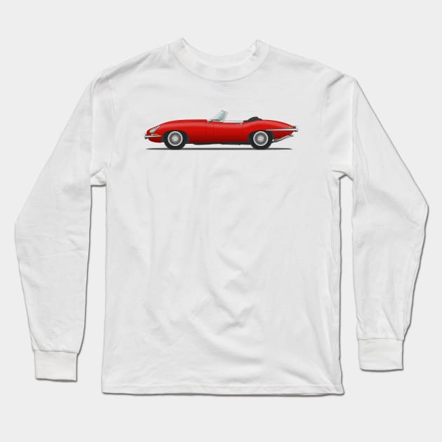 Jaguar E Type Roadster Carmen Red Long Sleeve T-Shirt by SteveHClark